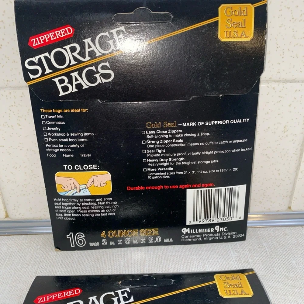 Millhiser Inc Richmond Virginia VTG  Zippered Plastic Bags Home Travel‎ Use